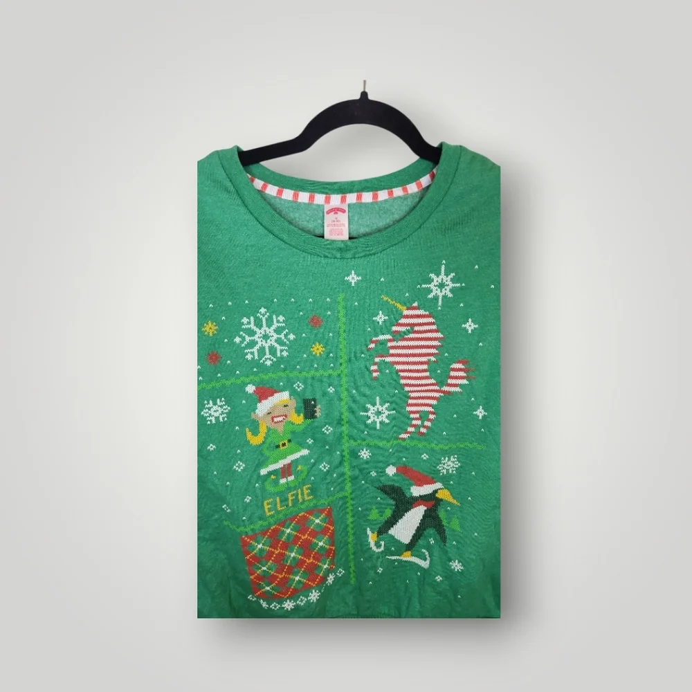Holiday time Green Elfie Christmas Sweater ugly sweater size M 8 10